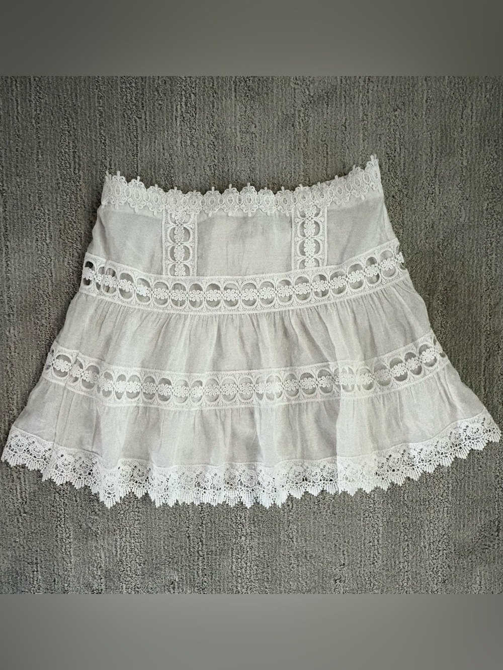 NWT Elan White Crochet Lace Tiered Mini Skirt L Boho Coastal Cowgirl Festival